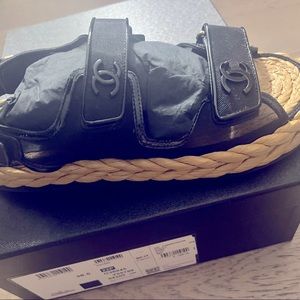 Chanel Dad mesh & patent sandals/espadrilles. With box, and papers. Size 38.5